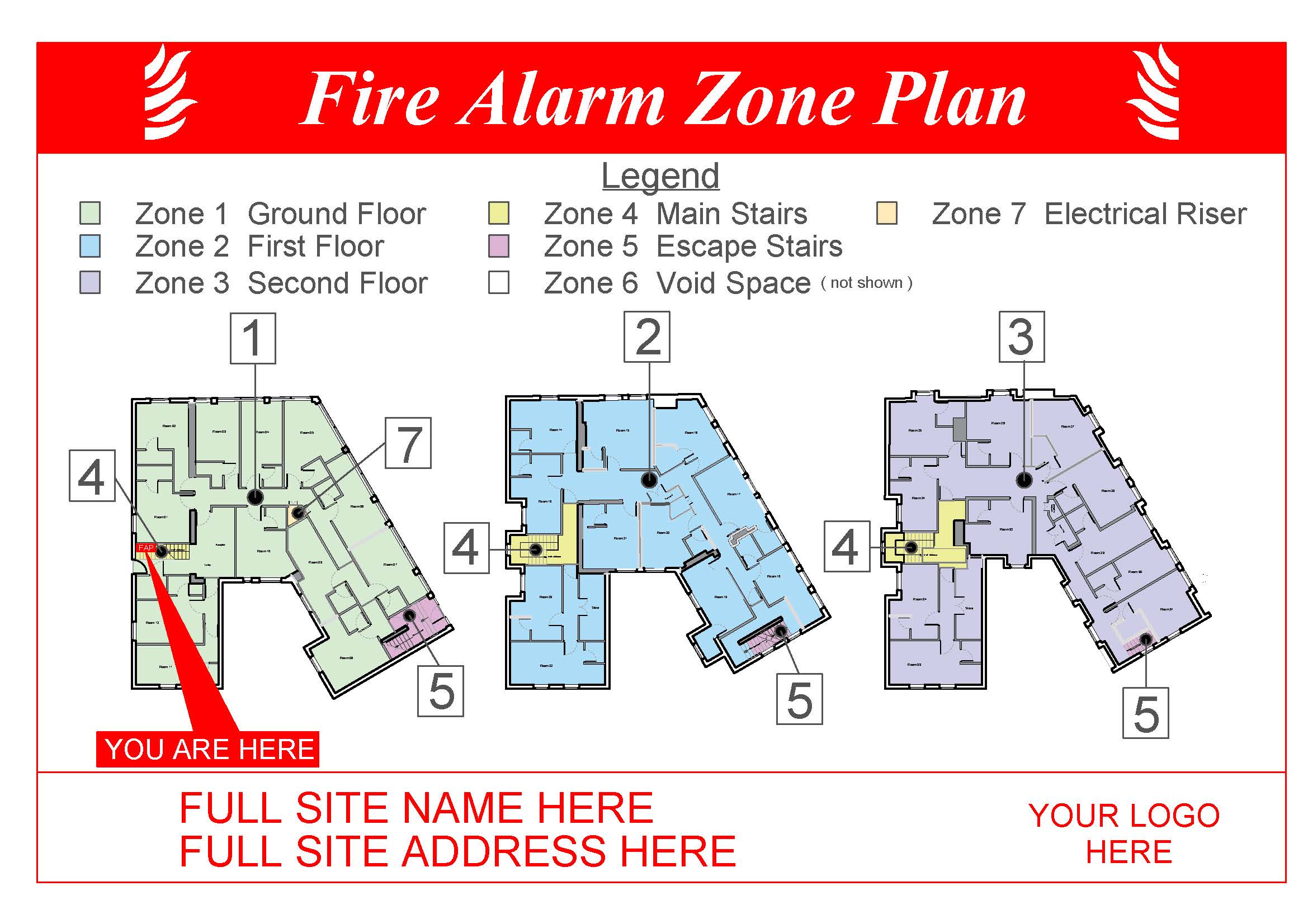 Printed and Framed Fire Safety Zone Plan for Commercial Buildings